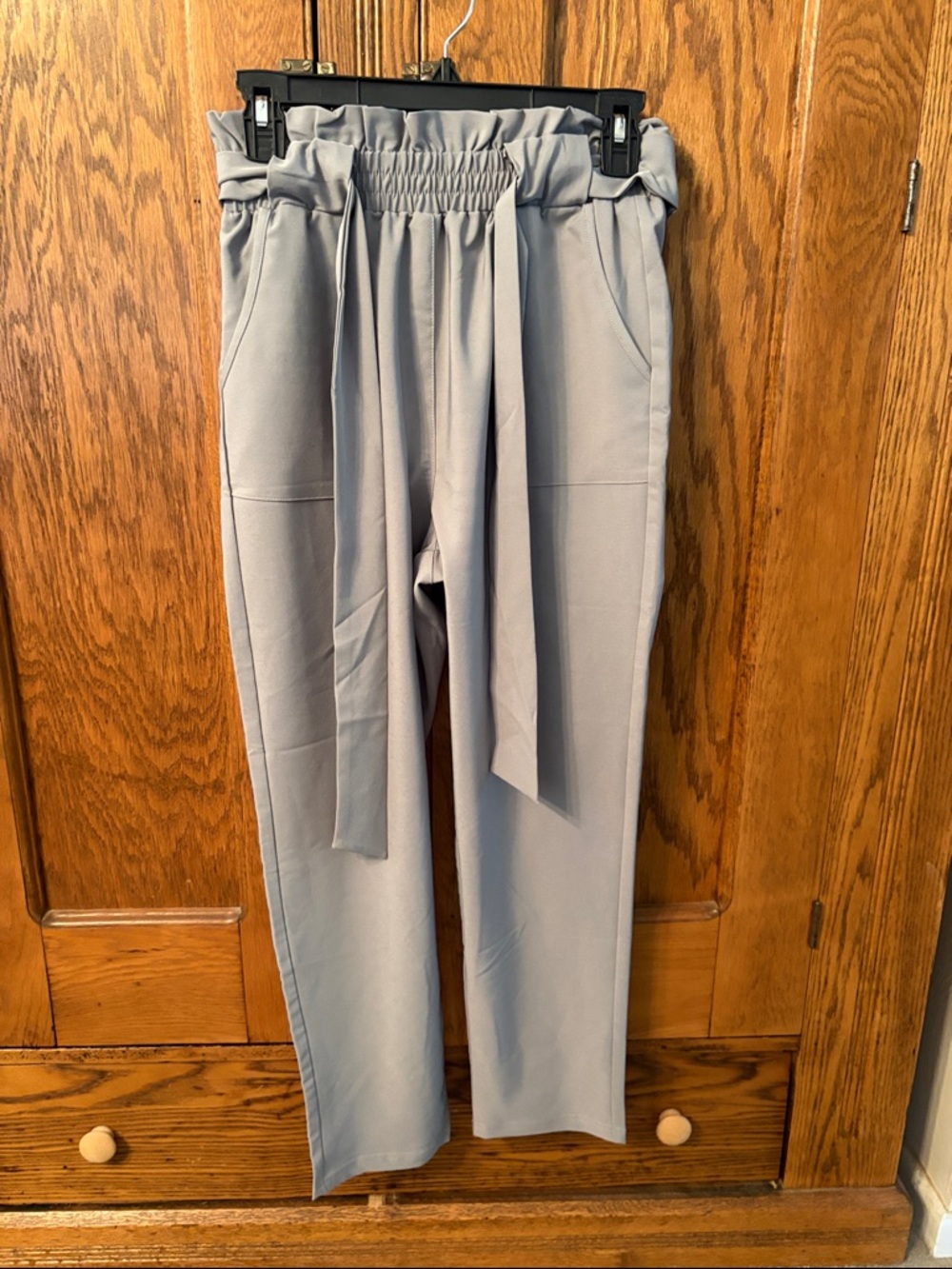 Grace Karin Light Gray Elastic Paperbag Waist Pants